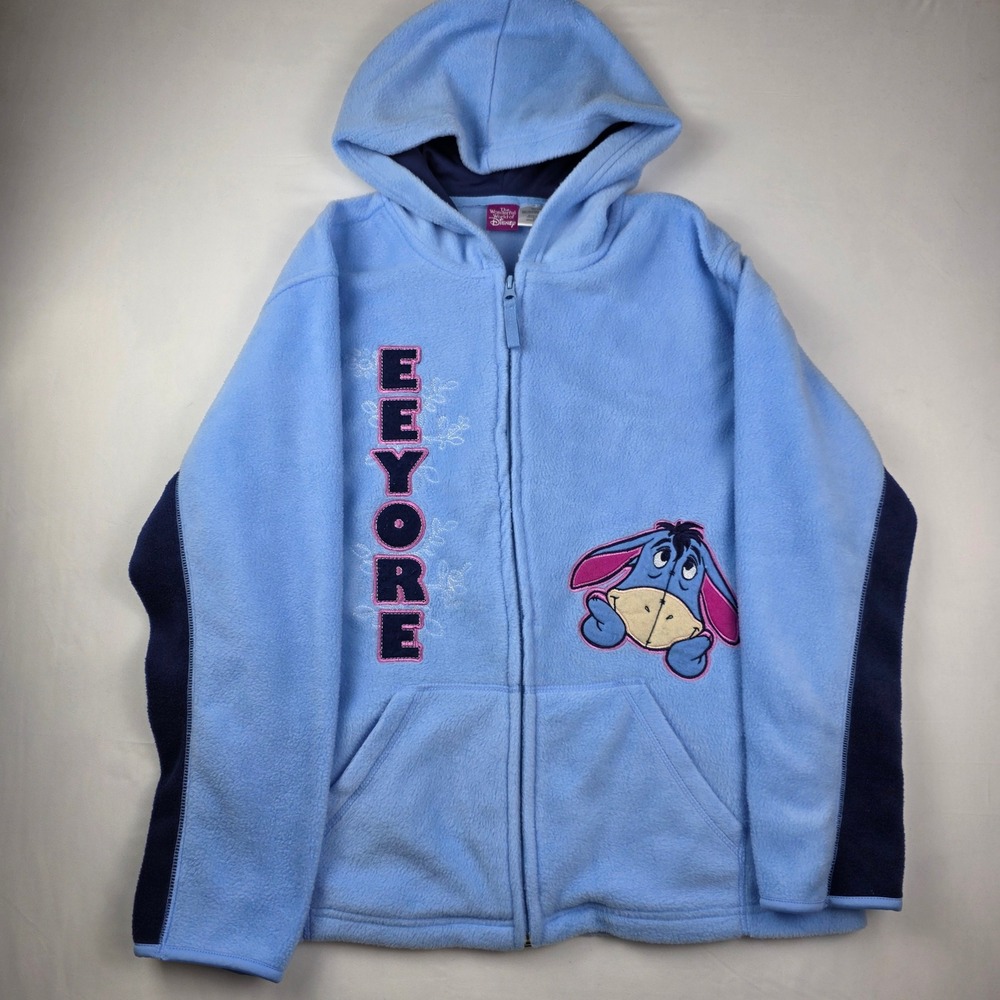 Disney Eeyore Fleece Jacket Kids Size M 7/8 Blue Zip Up Hooded